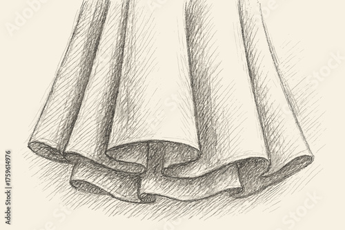 Illustration fabric suggesting edges skirt hemline vector layered folds weight