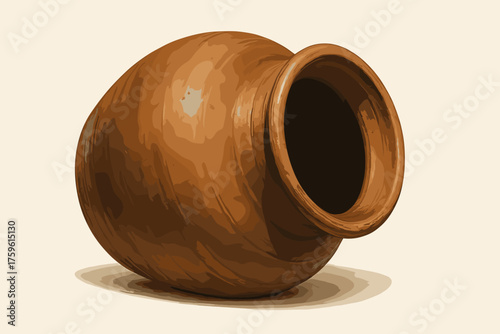 Vector tilted curved illustration side showing shadows pot clay rustic