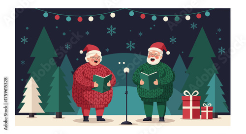 Festive Couple Singing Christmas Carols Together.