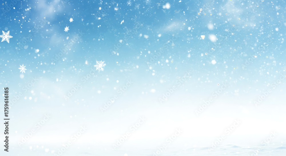 Naklejka premium Gentle snowfall descends upon a soft white snowdrift against a gradient blue sky isolated on transparent background