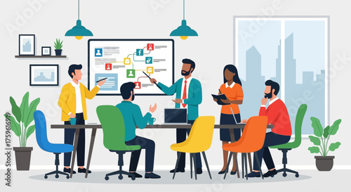 Diverse Team Meeting Around Table Presentation Discussion.