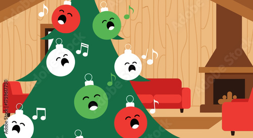 Singing Christmas Ornaments Decorating Festive Holiday Tree.