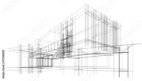 Modern house architectural drawing vector illustration