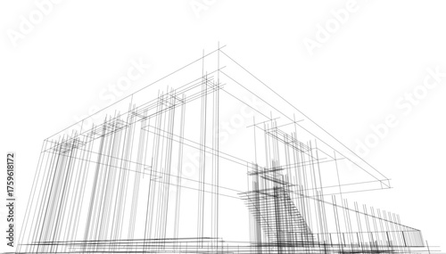 Modern house architectural drawing vector illustration