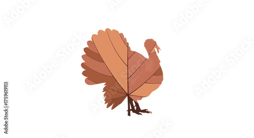 Illustration of a turkey made of autumn leaves, symbolizing Thanksgiving and the fall season.