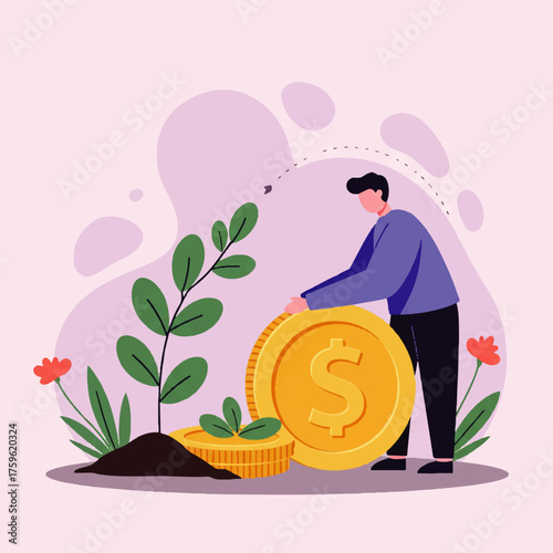 A person planting money, nurturing financial growth, and investing.