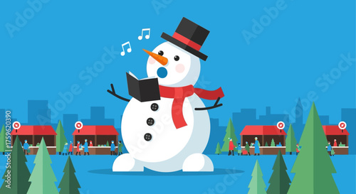 Singing Snowman with Black Hat and Red Scarf.
