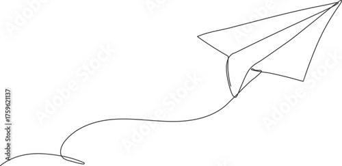 一筆書きの飛ぶ紙飛行機のイラスト