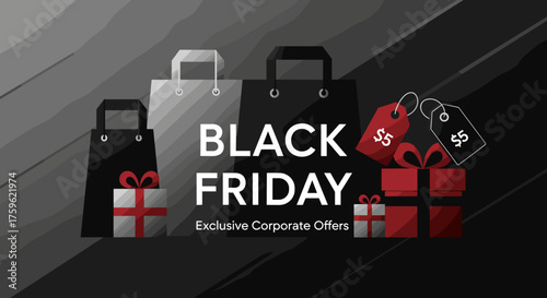 Black Friday exclusive corporate offers graphic design with shopping bags and gift boxes