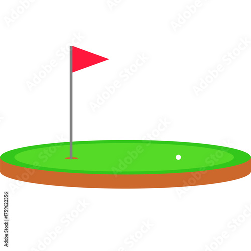  Minimalist golf green with flag and ball