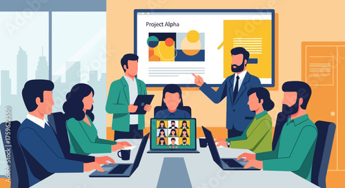 Business Team Meeting with Online Video Conference.