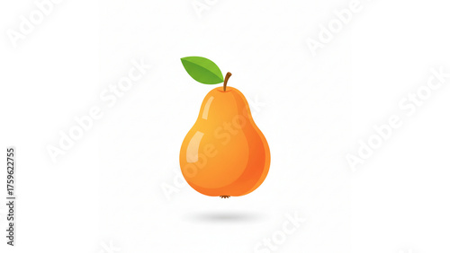 Bright Yellow Pear with Green Leaf Illustration, Isolated transparent background, Fresh Fruit.