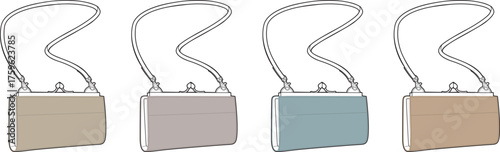 A Collection of Four Different Colored Rectangular Purses with Straps, Ideal for Fashion and Accessory Collections