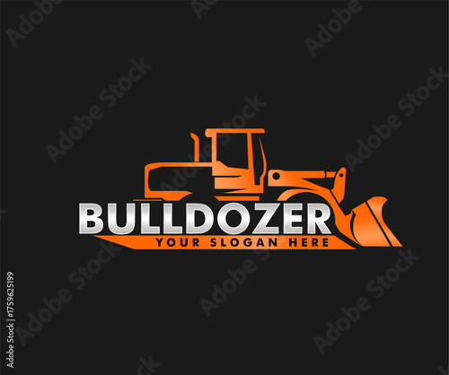 bulldozer logo emblem company construction heavy equipment vector illustration graphic enginering	