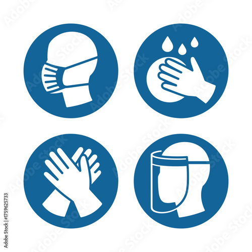 Essential hygiene safety icons for virus protection face mask hand washing gloves shield set