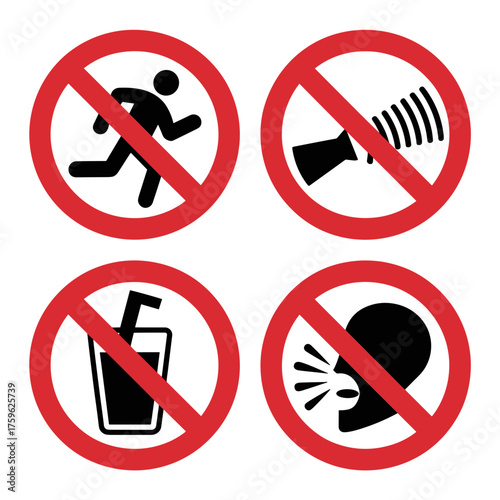 Strictly prohibited actions displayed in iconic signs for safety and regulatory compliance