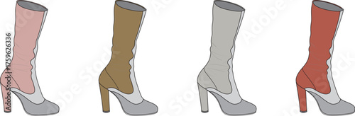Fashionable collection of women's high-heeled boots in diverse colors, a vector illustration for modern apparel design, seasonal wear, and stylish footwear concepts