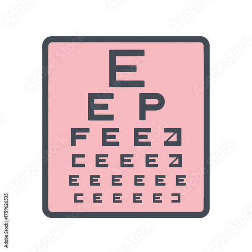 A flat design vector icon of an optometry eye chart, a medical symbol for vision testing and visual acuity examination
