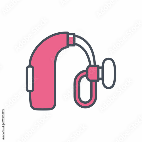 Vector line icon of a medical hearing aid device for concepts of audiology, hearing impairment, and healthcare communication symbol