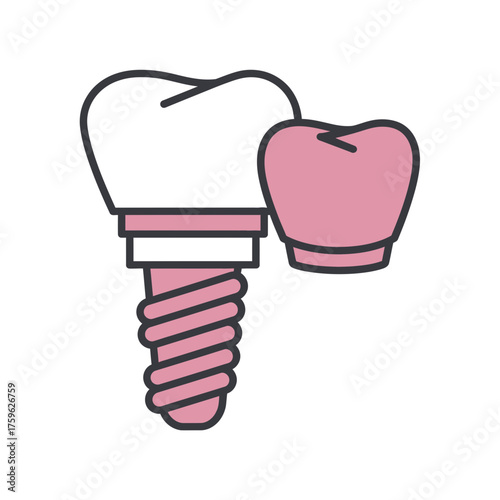 Dental Implant and Crown Icon Illustration for Dentistry and Oral Health