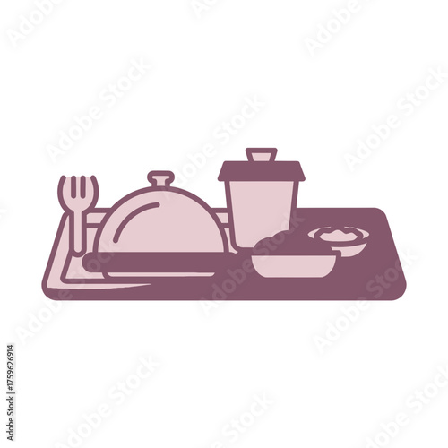 Vector graphic icon of a complete lunch or dinner on a tray, symbolizing hospital food, room service, or cafeteria dining