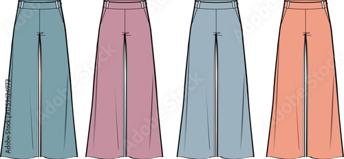 Stylish Wide-Leg Pants Collection A Variety of Fashionable Trousers in a Spectrum of Pastel Colors for Trendy Outfits