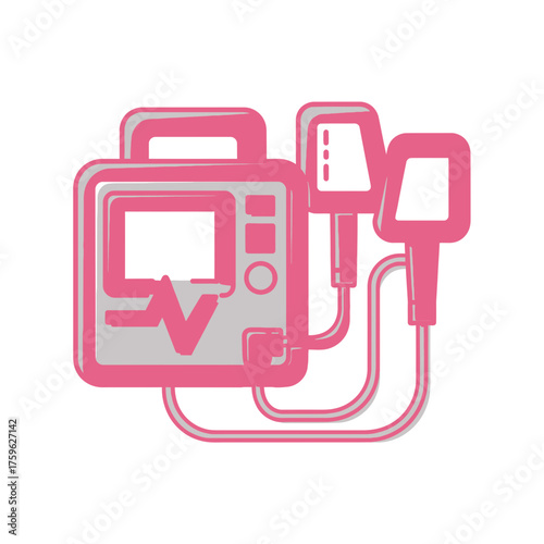 A portable medical heart defibrillator icon for cardiac emergencies, isolated on a versatile green screen background