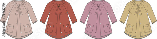 Collection of Coats with Bows Fashionable outerwear with pockets in soft hues