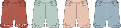 Four pairs of casual capri pants for women in different colors arranged in a line