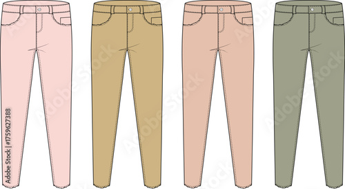 Four Pairs of Slim-Fit Chinos in Different Pastel and Earthy Tones