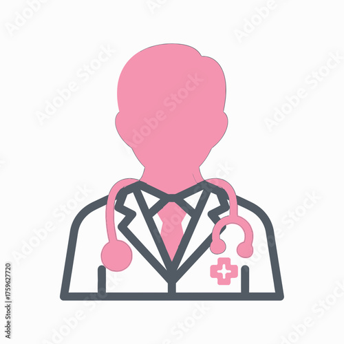 Doctor icon with stethoscope and tie, professional medical symbol for healthcare and medical services