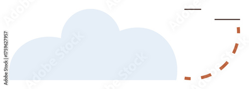 Cloud shape complemented by a segmented curved arrow. Ideal for technology, data storage, cloud computing, transformation, sustainability, processes, digital migration, simple flat metaphor