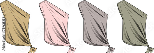 A study of draped fabric in four different color variations, highlighting texture and form with a focus on subtle creases and folds