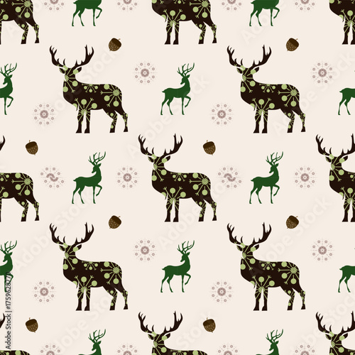 Seamless pattern with deer. Vector illustration design digital file download for print, printable, wallpaper, background, decoration, traditional, texture, textile and many projects.