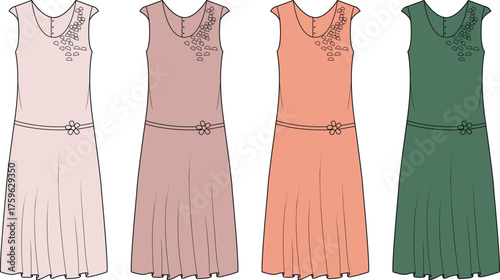 Flapper Dresses Lineup in Vintage Style on White Background