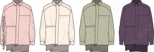 Fashionable Oversized Shirts in Pastel Color Palette Stylish Apparel Vectors