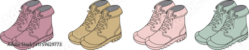 Four Pairs of Ankle Boots in Different Colors Illustration