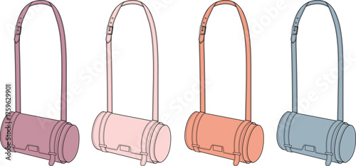 Four stylish travel bags in different colors pink, orange, and blue. Perfect for your luggage needs