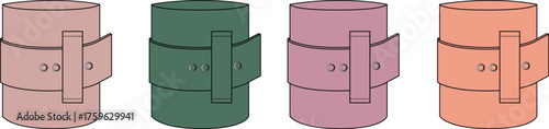 A colorful vector illustration set of four cylindrical holders with adjustable buckle straps, representing a collection of stylish modern accessories