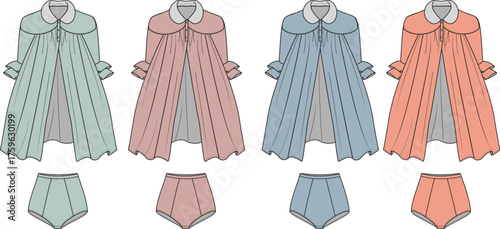Classic Robes and Panties Illustration Timeless Fashion Designs in Pastel Shades for Comfort and Style