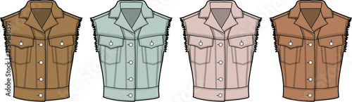 Collection of Sleeveless Vests in Various Earth Tones and Pastel Hues