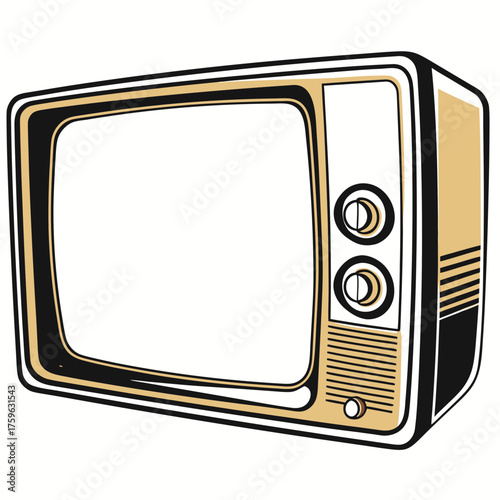 Vintage CRT television set in yellow and black design concept of icon  