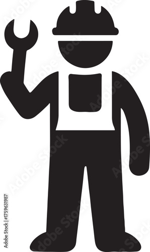 Handyman wearing safety helmet illustration, construction worker vector, repair and maintenance icon.