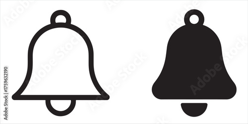 Notification bell icons outline and solid styles set
