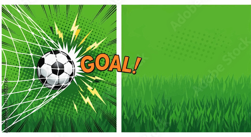 Vibrant football soccer goal in pop art comic style with explosion rays, a dynamic vector background