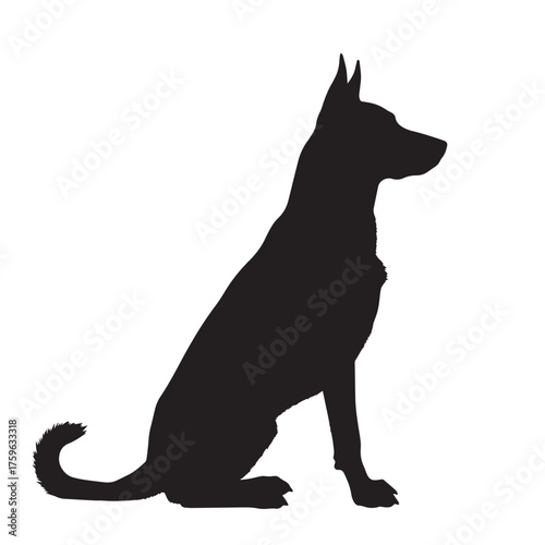 Silhouette of a dog sitting obediently, pet theme, isolated on white background