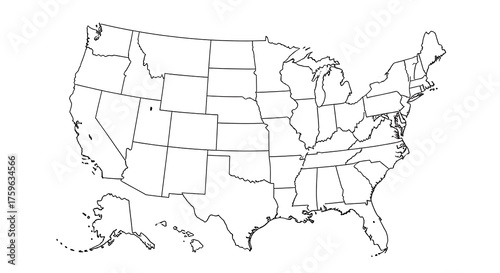 Blank Black and White Outline Map of the United States