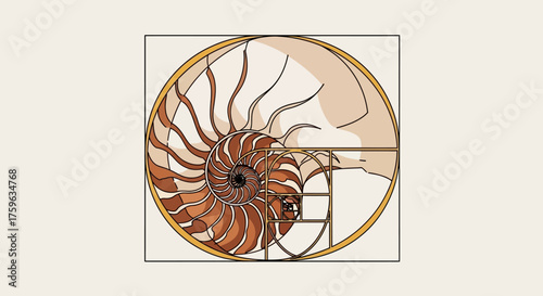 Nautilus shell golden ratio diagram mathematical proportion geometry science nature beauty