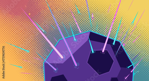 Meteorite Impact Pop Art Style Geometric Shape Colorful Rays Abstract Space Concept