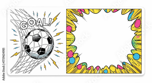 Dynamic football soccer goal in pop art comic style with explosion rays for a sport event tournament poster